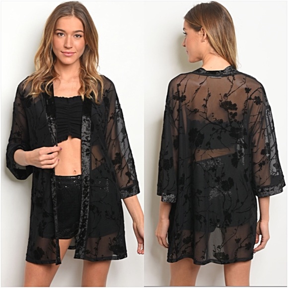 Stunning Velvet Mesh Kimono Cardi SM - Picture 5 of 8